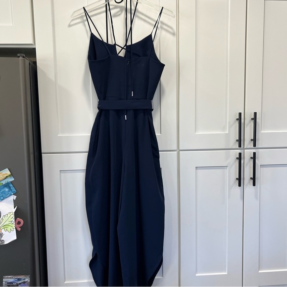 Karen Millen Navy Structured Strapy Halter Tapered Leg Jumpsuit Romper Size 4 - Picture 7 of 14